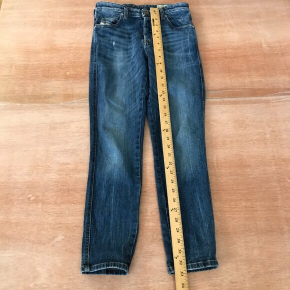 Diesel Babhila Skinny Cowhide Leather Jeans Women 25x30 Blue Button Fly Distress - Picture 5 of 12